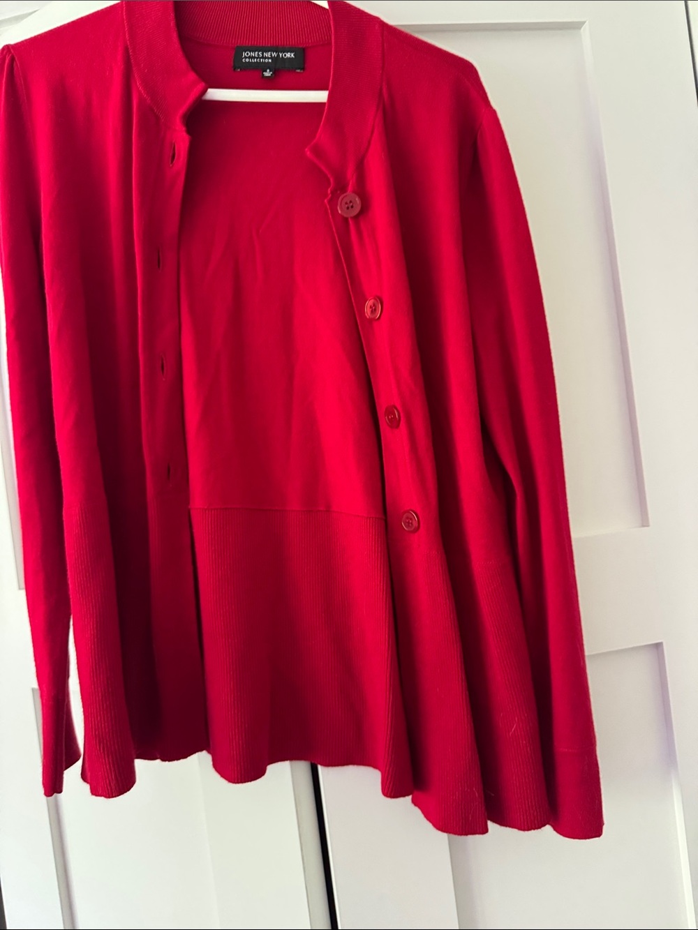 Jones New York Bright Red Button-Front Cardigan